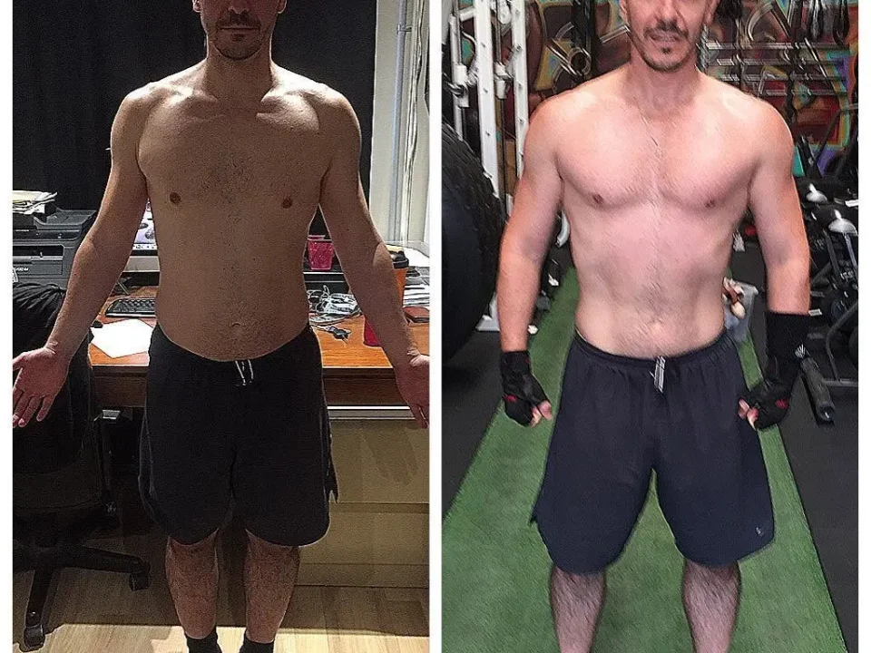 Juan before and after a seven-day Xtreme Athlete transformation