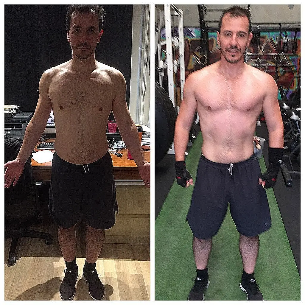 Juan before and after a seven-day Xtreme Athlete transformation