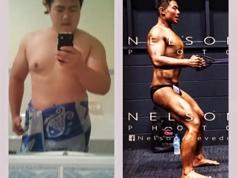 Will before training and later competing as a vegetarian bodybuilder