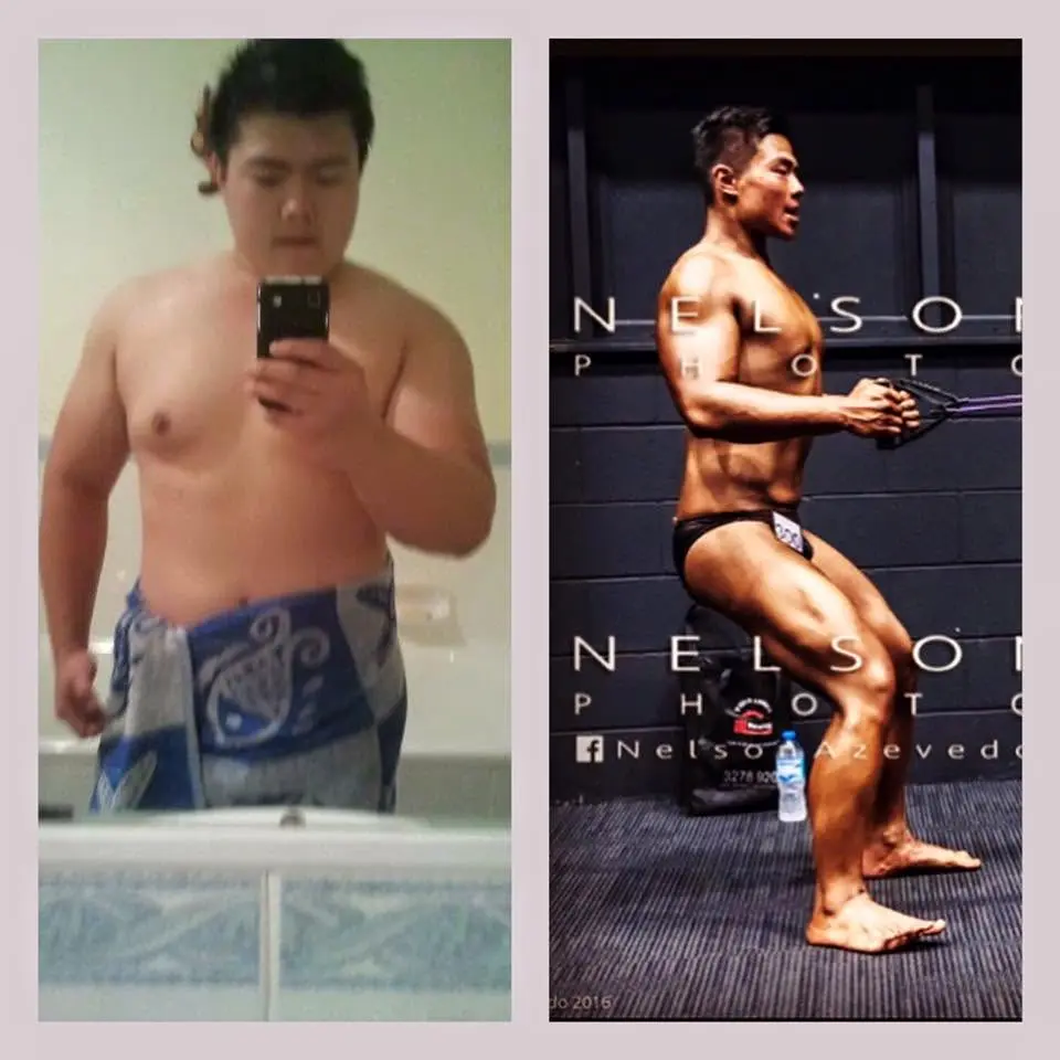 Will before training and later competing as a vegetarian bodybuilder